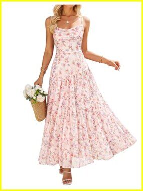 Women's Sleeveless Floral Maxi Mesh Dress Wedding Guest Boho